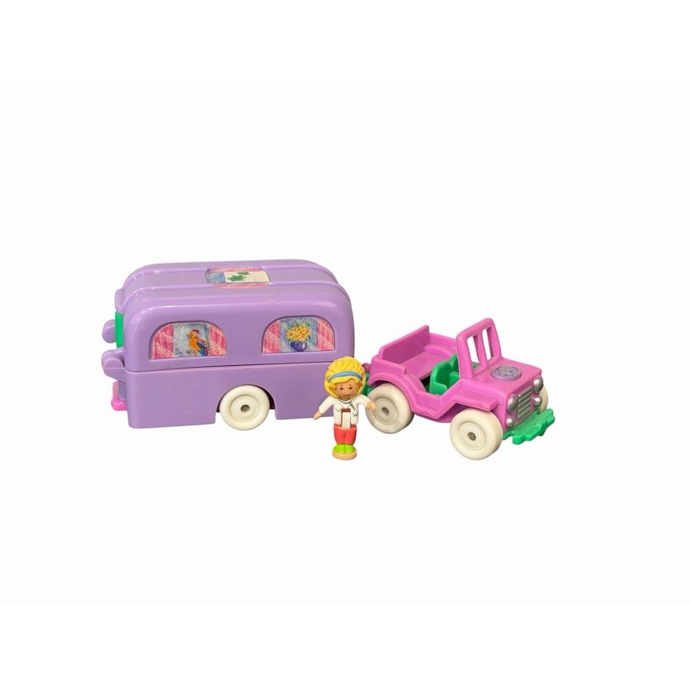 1996 Polly Pocket Pet Surgery On The Go Jeep Camper Trailer & Figure